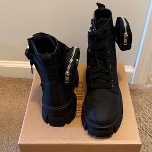 Steve Madden Black Combat Boots with Zipper Detail